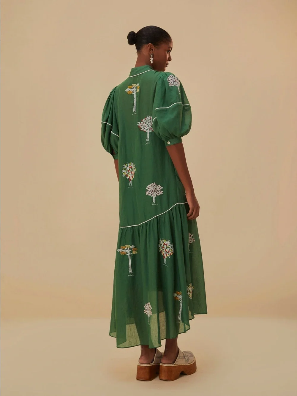 Farm Rio: Green Embroidered Trees Organic
Cotton Midi Dress - Picture 2 of 13